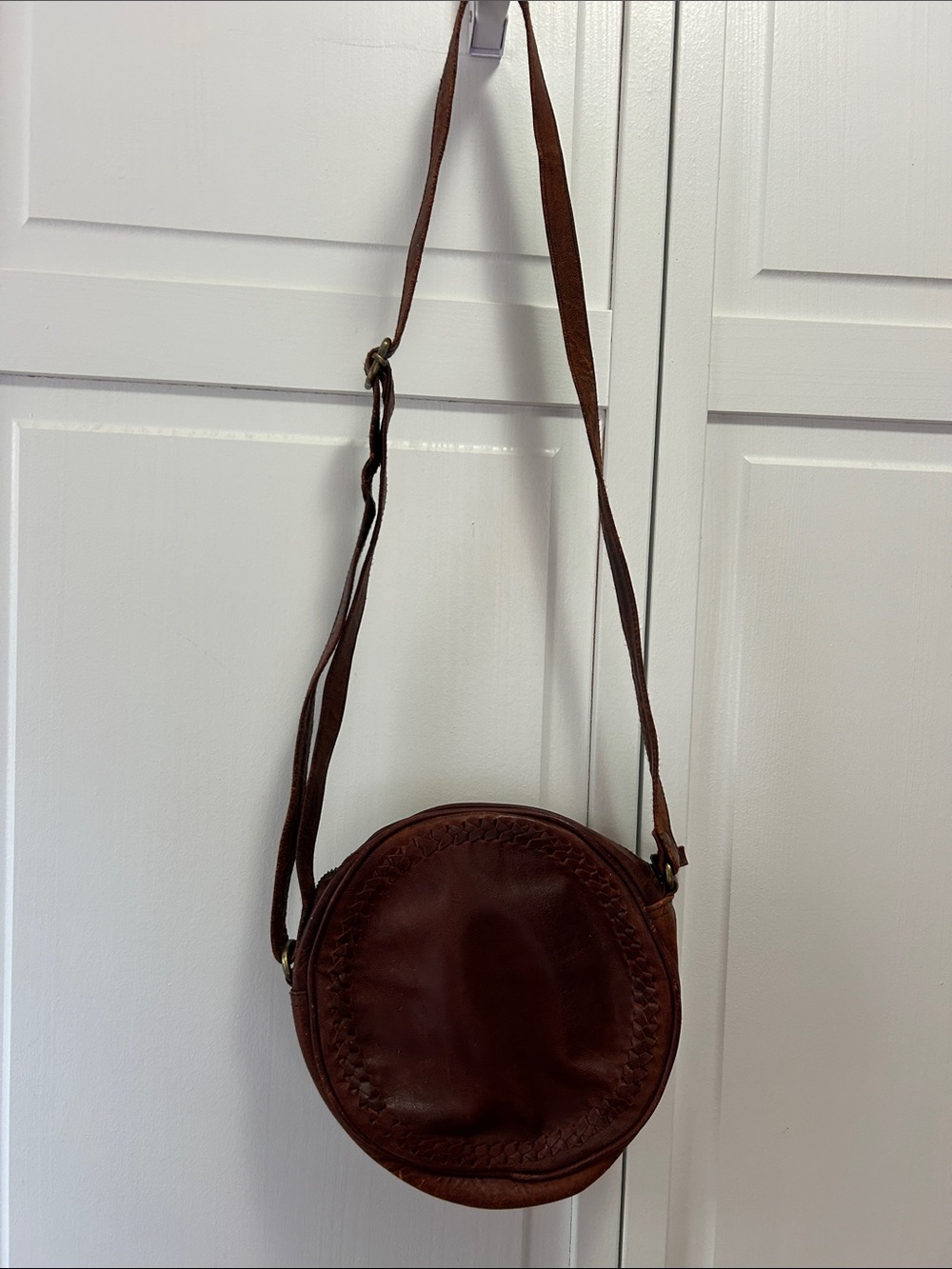 Handcrafted Round Brown Leather Crossbody Bag